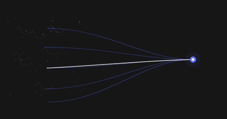 Trajetorias dispersas que se ordenam e convergem em um no luminoso, motif da Stellatus