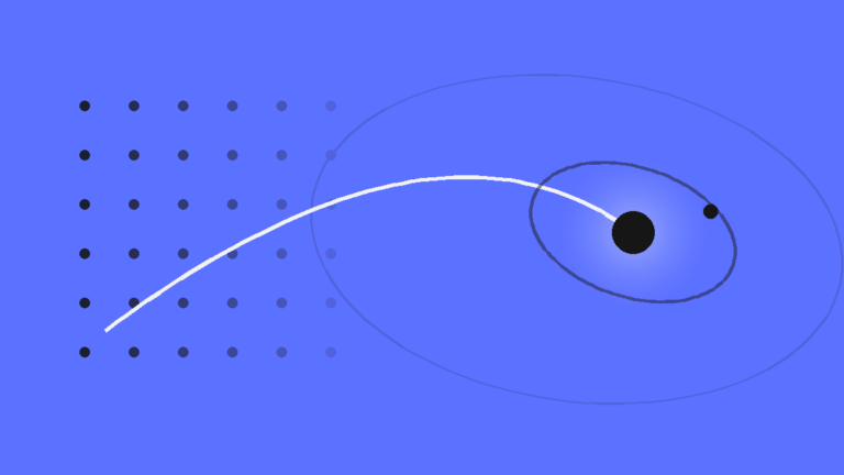 Ilustração da Stellatus para transformação digital: grade rígida que se transforma em órbita